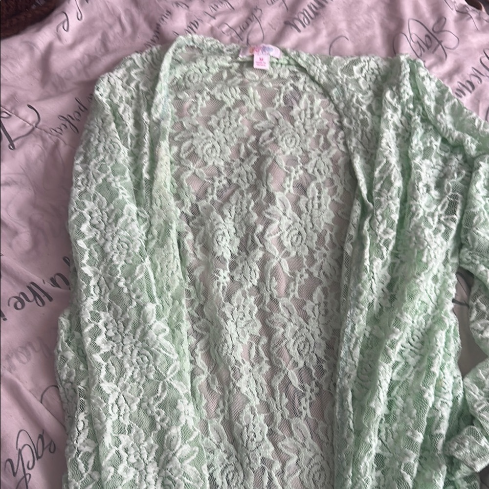 LuLaRoe Lace Cardigan in Light Green